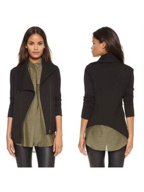 Helmut Lang Villous Asymmetrical Knit Moto Jacket in Black